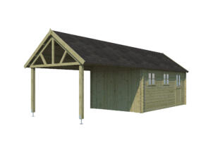 Woodlands Birmingham garage 535x320x328 cm hout geïmpregneerd + uitbreiding 375cm