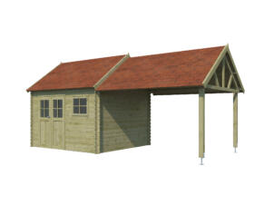 Woodlands Bristol L houten tuinhuis 355x320x341 cm blokhut geïmpregneerd + extensie 360cm