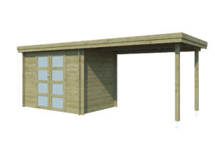 Gardenas Ervik I houten tuinhuis 295x205x219 cm blokhut geïmpregneerd + extensie 300cm