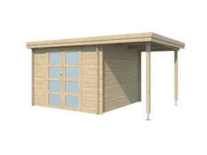 Gardenas Ervik II houten tuinhuis 295x295x219 cm blokhut + extensie 150cm