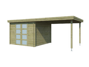 Gardenas Ervik II houten tuinhuis 295x295x219 cm blokhut geïmpregneerd + extensie 300cm