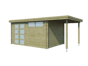 Gardenas Ervik III houten tuinhuis 415x295x219 cm blokhut geïmpregneerd anticondensbescherming + extensie 150cm