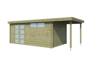 Gardenas Ervik IV houten tuinhuis 505x295x219 cm blokhut geïmpregneerd anticondensbescherming + extensie 150cm