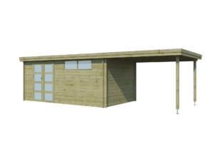 Gardenas Ervik IV houten tuinhuis 505x295x219 cm blokhut geïmpregneerd anticondensbescherming + extensie 300cm