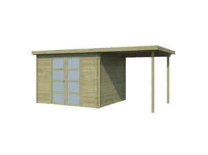 Gardenas Nice houten tuinhuis 295x250x209 cm blokhut geïmpregneerd + extensie 200cm