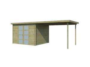Gardenas Nice houten tuinhuis 295x250x209 cm blokhut geïmpregneerd + extensie 300cm