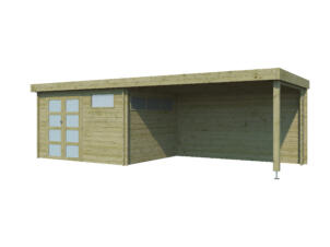 Woodlands Ottawa I houten tuinhuis 355x295x230 cm blokhut geïmpregneerd anticondensbescherming + extensie 400cm